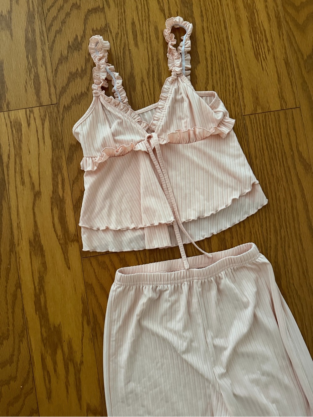 Women's Pink Ruffled Camisole & Lounge Pants Set pajamas pj ruffle